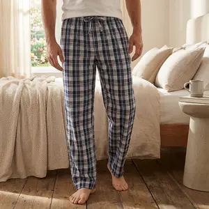Men's 100% Cotton Plaid Pajama Pants with Pockets and Button Fly - Soft Breathable Sleepwear Lounge Pants for Home Relaxation Comfortable Elastic Waistband Perfect for Nightwear Casual Wear and Lounging