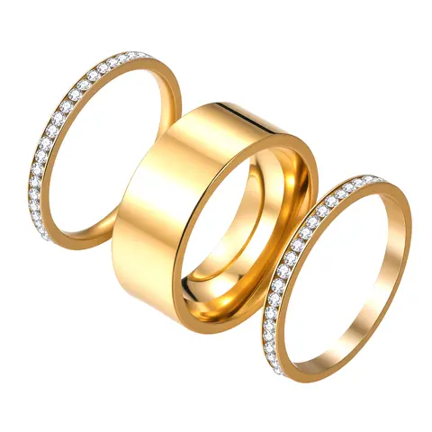 OIDEA Women's Stunning Stackable Rings Set - Stainless Steel, Artificial Gemstone Ring, Gold-Tone Layered, Non-Tarnish Jewelry, Size-Inclusive Costume Fashion Accessory