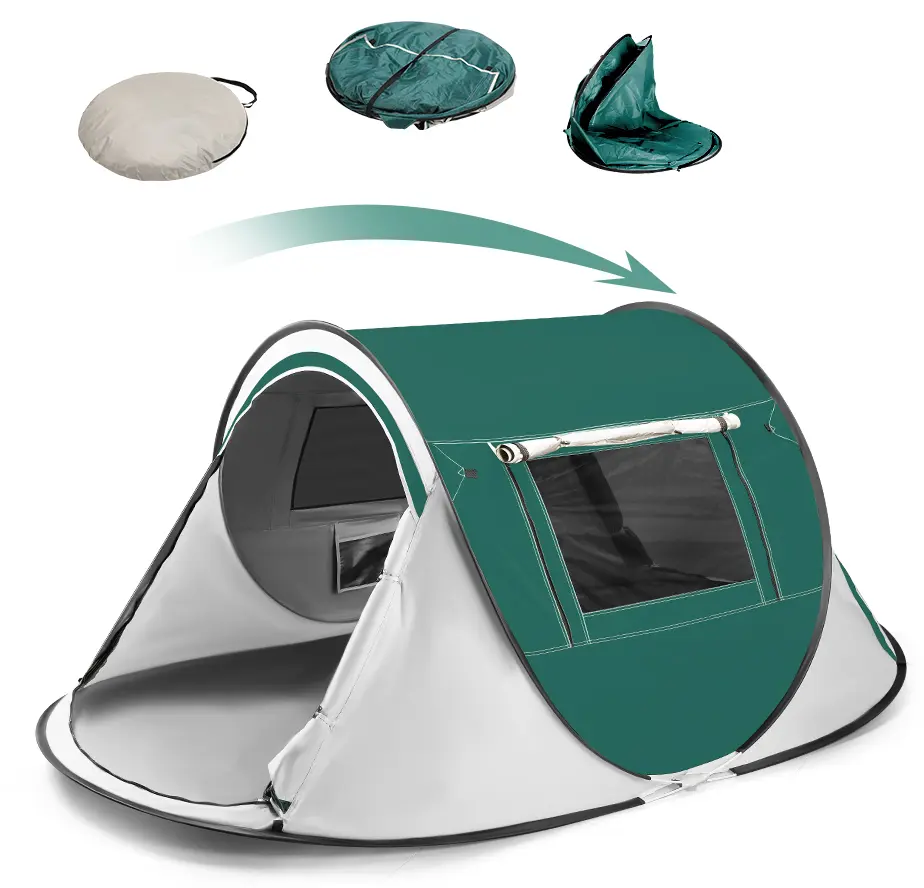 Pop-Up Camping Tent for 1-3 People - Instant Quick Setup, UPF50+ Sun Protection, PU2000MM Waterproof Windproof, Double Mesh Windows, Double Doors, Lightweight Foldable with Carry Bag for Beach Hiking Outdoor Adventures