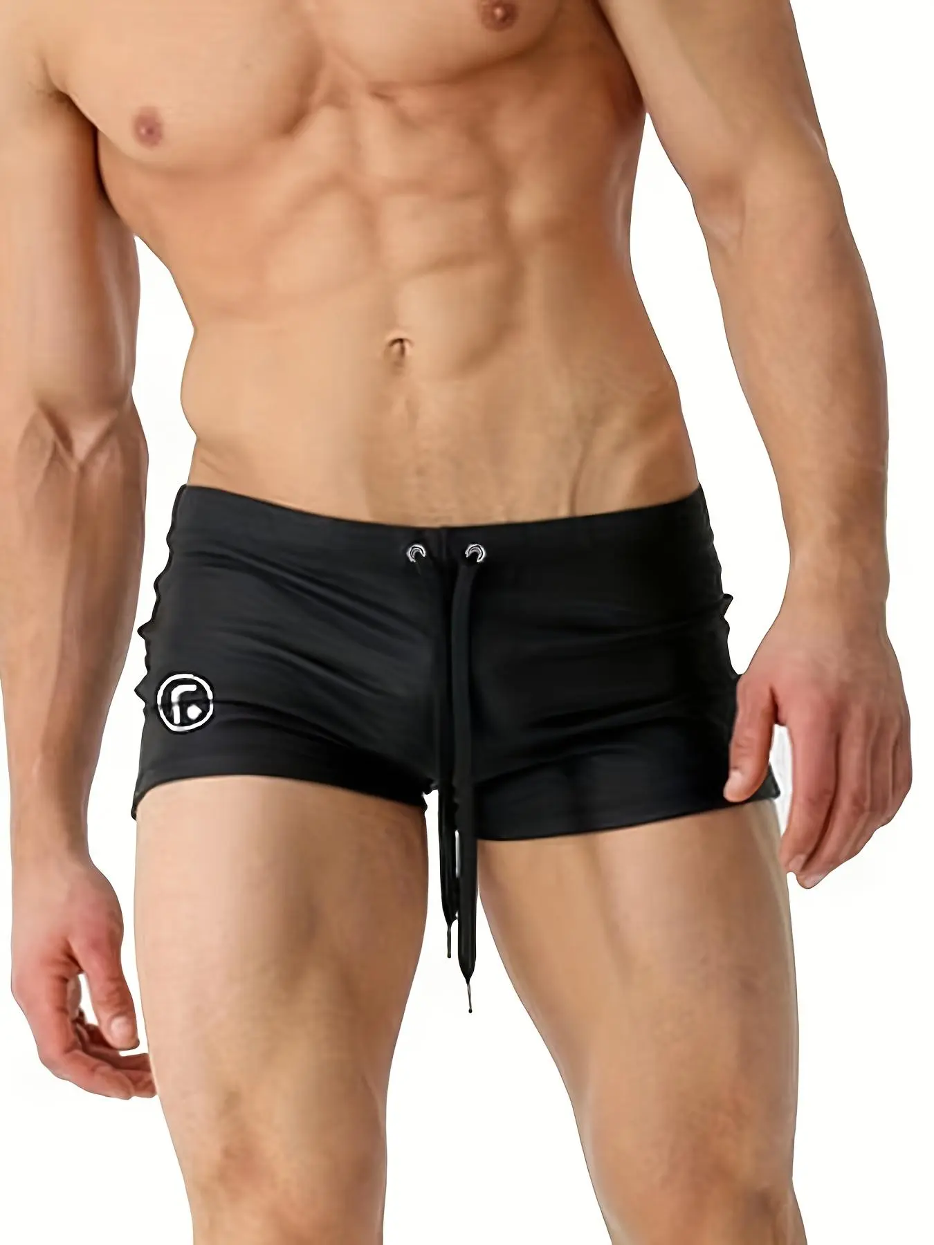 Men's Solid Color Graphic Drawstring Waist Sports Swim Trunks, Stretchy Trunk, Sporty Comfy Breathable Sports Swim Shorts for Summer, Men's Swimwear for Beach Swimming, Drawstring Swim Bottom, Athletic Swim Trunks