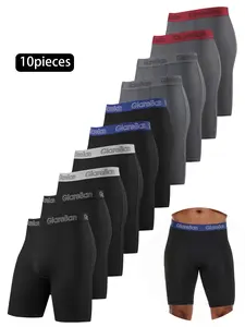 10-Pack Men's Long-Leg Sports Boxer Briefs, Quick-Dry Workout Gym Underwear, High-Quality Soft Comfortable Boxer Shorts for Men