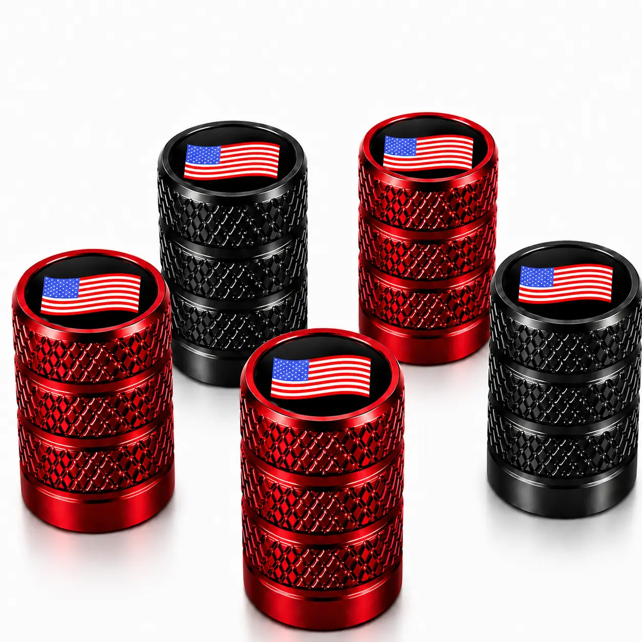 5Pcs Premium Universal Tire Valve Stem Caps with Logo, Leakproof Corrosion Resistant Wheel Air Valve Dust Covers, Easy Install Waterproof Dustproof Tire Valve Protectors Fit for Most Car Truck SUV Sedan Pickup Auto Exterior Accessories