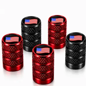 5Pcs Premium Universal Tire Valve Stem Caps with Logo, Leakproof Corrosion Resistant Wheel Air Valve Dust Covers, Easy Install Waterproof Dustproof Tire Valve Protectors Fit for Most Car Truck SUV Sedan Pickup Auto Exterior Accessories
