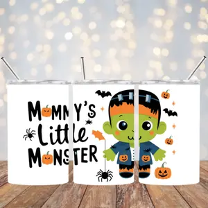 Kids Boys Mommy's little Monster Stainless Steal Tumbler, Cute boy Water Bottle, 15oz tumblers Halloween gift Reusable Drinkware