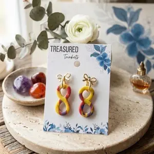 Colorful Infinity Symbol Earrings - Gold Bow Studs - Handmade Polymer Clay Jewelry