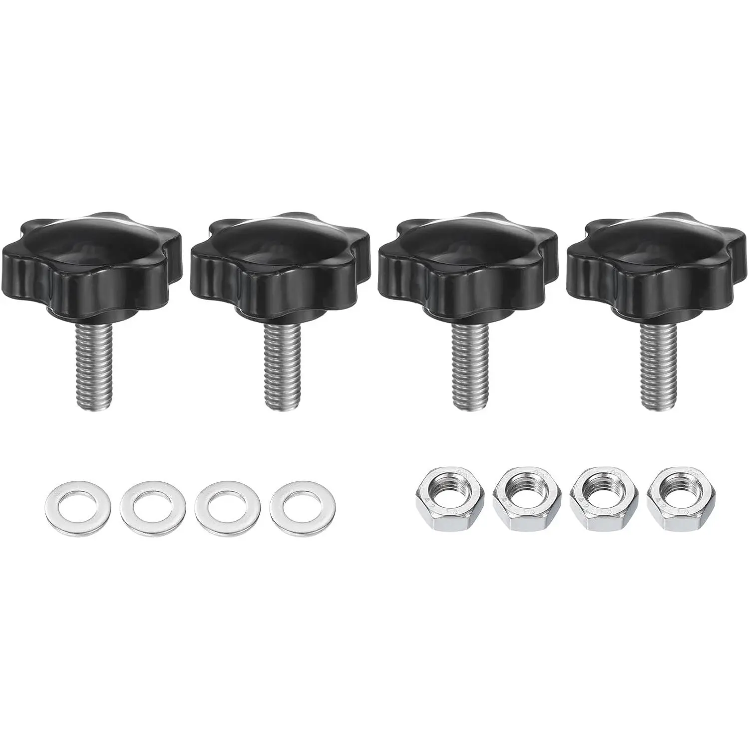 4 count  Clamping Knobs with Nuts Washers, M8 x 20mm Metric 304 Stainless Steel Male Thread 38mm 6- Plastic , Threaded Stud Hand Knobs Handles Thumb Screws, Black