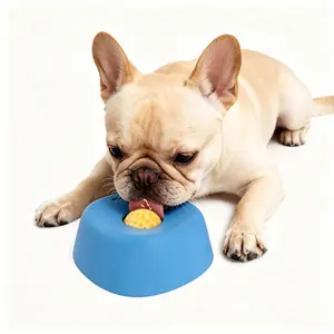 Slow Feeder Dog Bowl with Rolling Lick Ball - No Spill Pet Licking Bowl for Bone Broth, Yogurt & Post-Op Feeding, Anti-Gulping Puzzle Feeder for Dogs & Cats