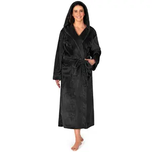 PAVILIA Women Robe with Hood, Fleece Lightweight Soft Long Hooded Robe, Plush Fuzzy Cozy Warm Bathrobe Shower Spa