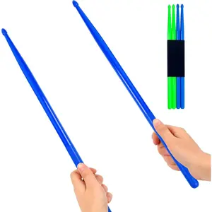 5A Nylon Drumsticks for  Adults: Light Durable Drum Sticks Blue Green with Anti-Slip Handles for  Drums Exercise Percussion Accessories (2 Pairs)