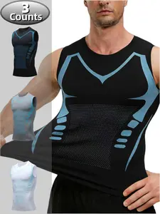 1/3 Counts Men's Compression Body Shaper Tank, Tummy Control & Posture Support Vest Top, Breathable Perforated Sleeveless Athletic Shapewear Shirt, Shaping Vest, Fitness Workout Vest, Suitable For Gym, Running, Training And All-Day Comfort