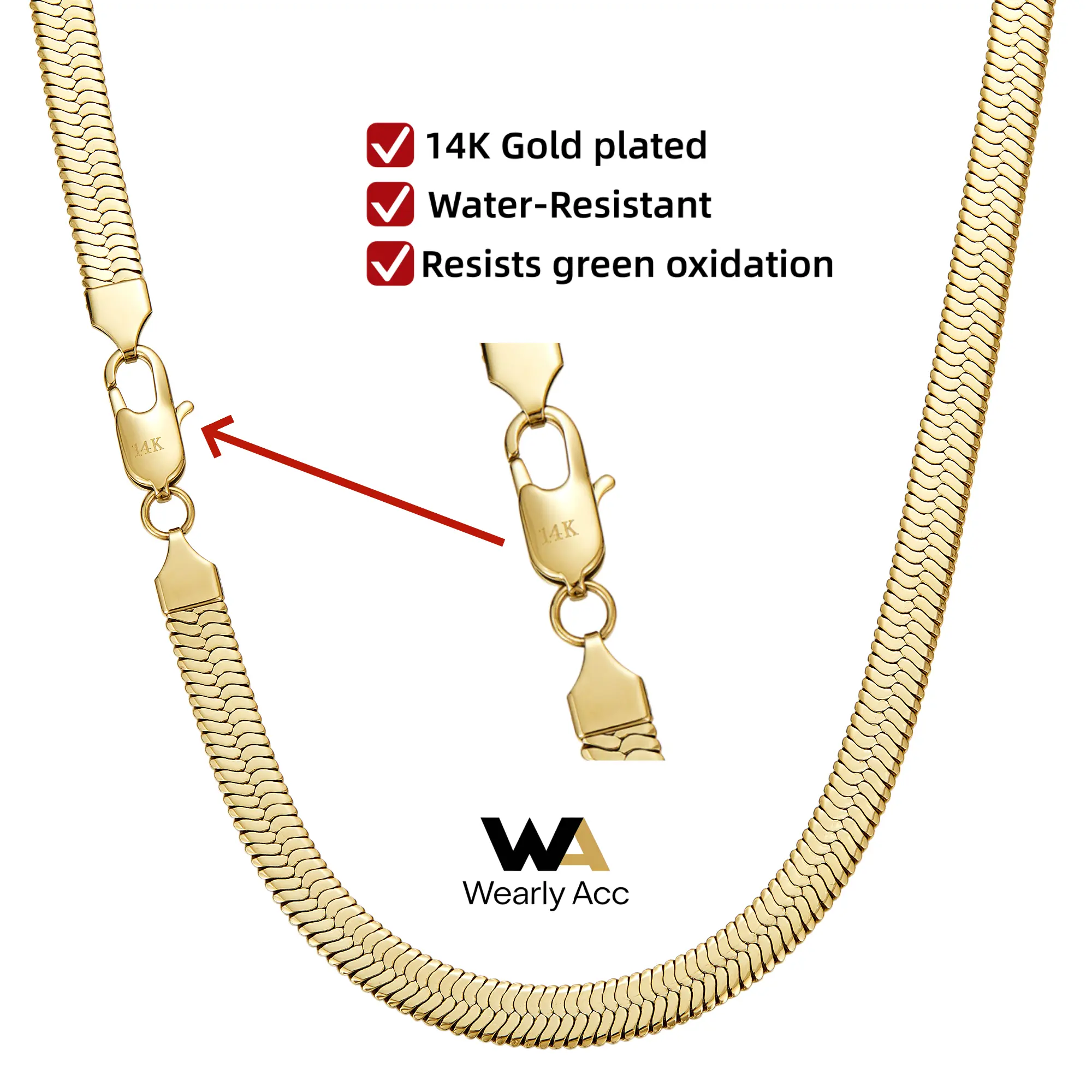 14K Gold Plated 7mm Flat Snake Chain, Waterproof & Anti-Tarnish, Unisex 16/18/20/24 Inch, Luxury Gift for Men Women