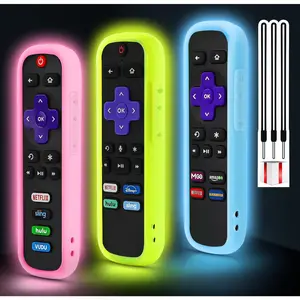 PrimPick (3 Pack) Remote Cover for Roku, Remote Case Compatible with Roku Voice Remote, Silicone Universal Protective Controller Sleeve Glow in The Dark Purple Orange White with Lanyards