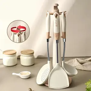 3-Piece Silicone Kitchen Utensil Set with Hanging Rack, Food-Grade High-Temperature Resistant, Home Cooking Essentials