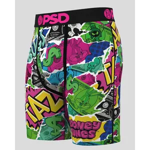 PSD Men's Looney Money Boxer Brief - Standard Length 7 Inch Inseam, Soft and Breathable Poly Blend Fabric