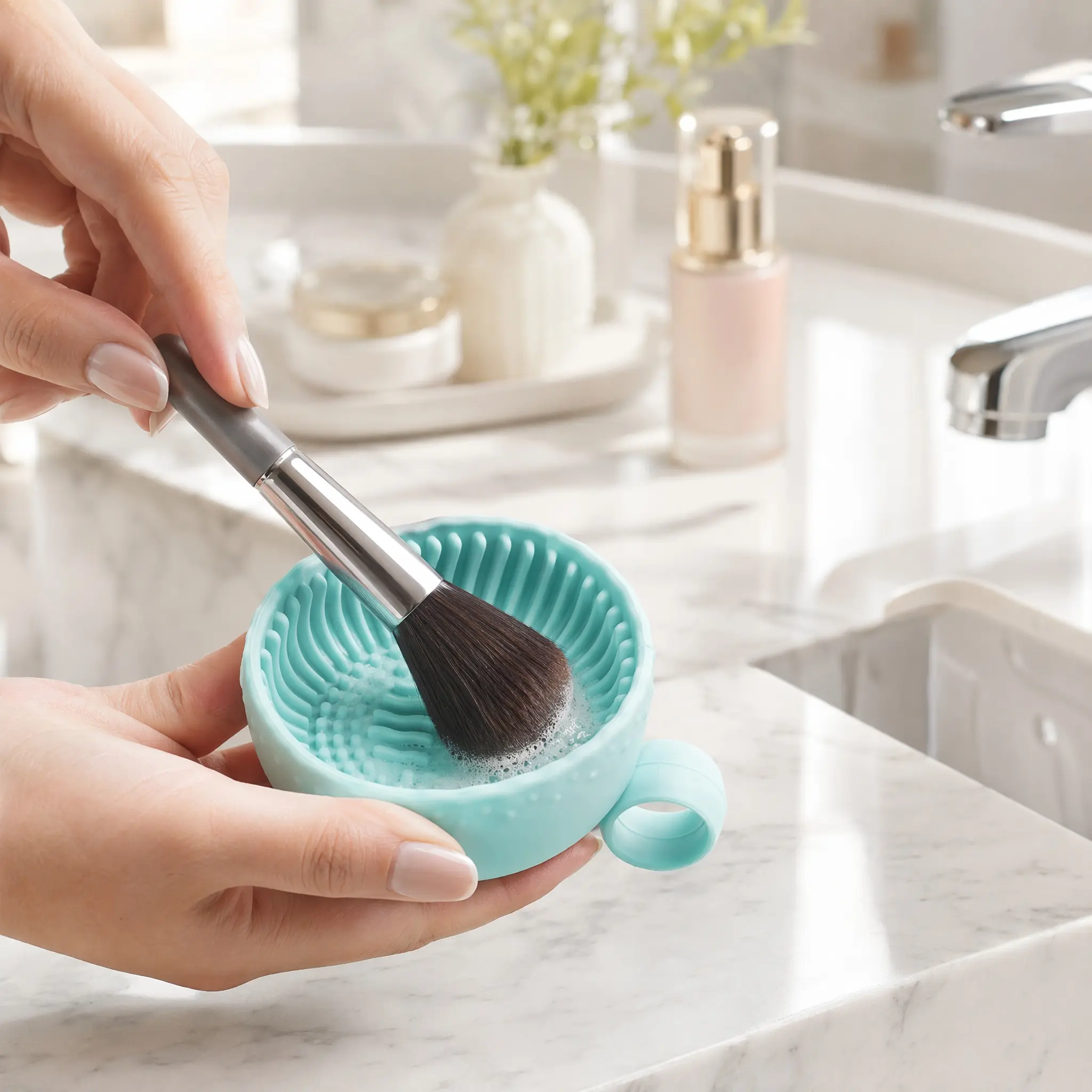 Silicone Makeup Brush Cleaning Bowl, 1 Count Makeup Brush Drying Holder, Makeup Brush Cleaning Tool, Cosmetic Brush Cleaning Bowl, Makeup Brush Cleaner, Gift, Makeup Accessories, Makeup Brushes Cleaner - MM2