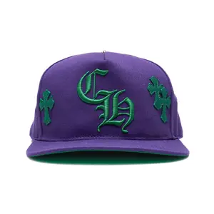 Chrome Hearts Unisex Size Leather Baseball Hat - Embroidered CH Logo, Cross Patch, Purple and Green Color Options