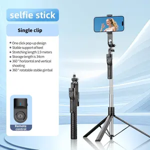 One-Click Pop-Up 1900mm Wireless Folding Selfie Stick Tripod, Foldable Monopod Clip for Cellphone Smartphones, Stable Balance for Live Stream & Vlog