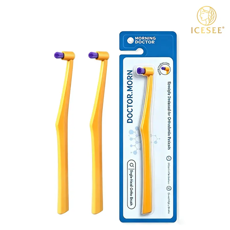 ICESEE End Tuft Toothbrush, 2-Pack for Orthodontic Oral Care, Removes Plaque for Sensitive Teeth & Braces, Cone-Shaped Tool for Adults, Two-Packs