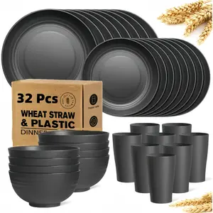 Unbreakable 32PCS Wheat Straw Dinnerware Set – Serves 8, Modern Plates, Bowls, Cups, Dishwasher Safe, Lightweight Tableware for Home, Camping, Everyday Use | Perfect for Halloween, Christmas & New Year, Christmas Party, Thanksgiving Party