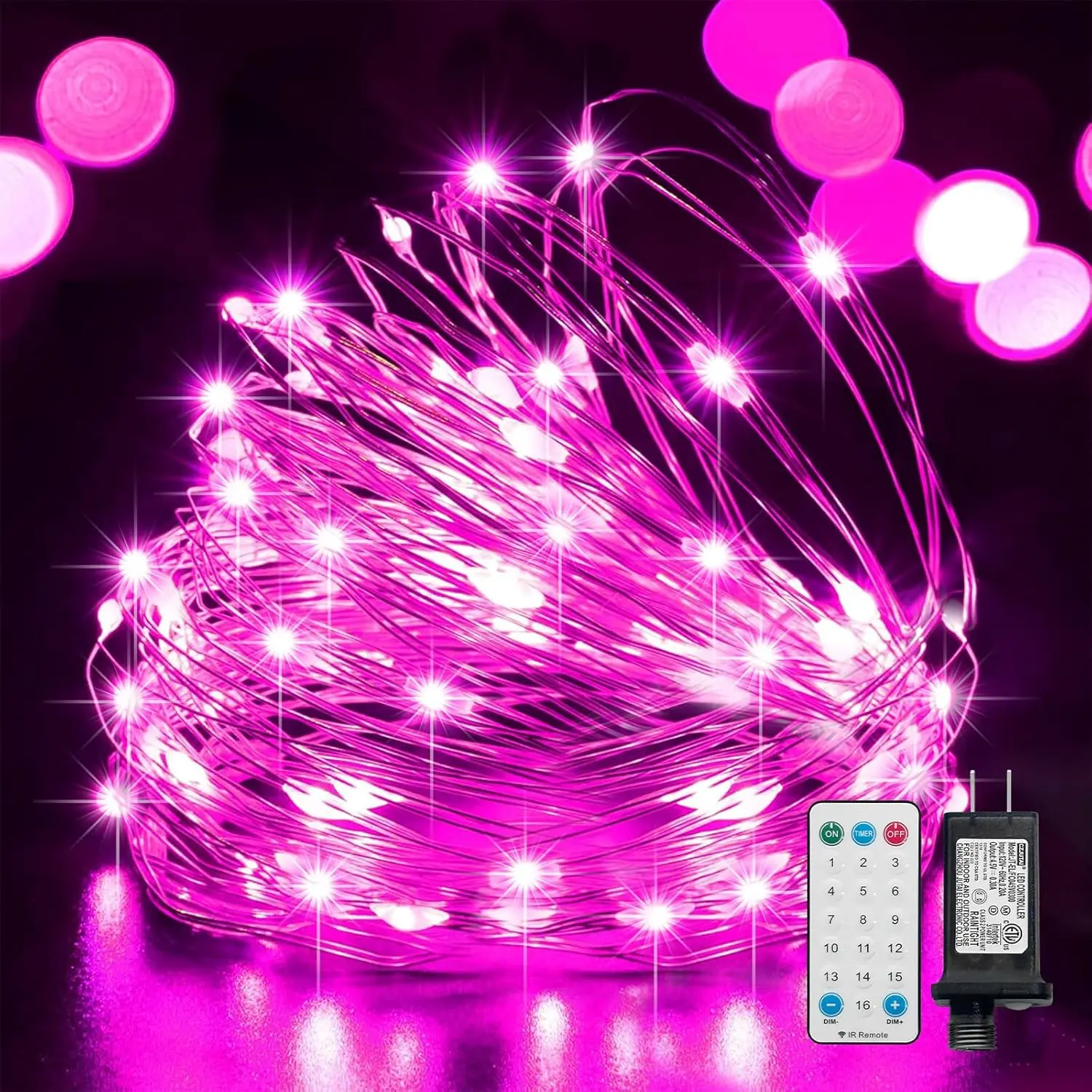 LAMPHOME Fairy Lights Plug in, 33Ft 100 LEDs Waterproof Twinkle Firefly Lights, Adaptor Included, Starry String Lights for Wedding Indoor Outdoor Christmas Patio Garden Decoration, Pink