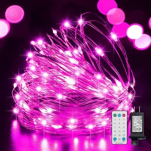 LAMPHOME Fairy Lights Plug in, 33Ft 100 LEDs Waterproof Twinkle Firefly Lights, Adaptor Included, Starry String Lights for Wedding Indoor Outdoor Christmas Patio Garden Decoration, Pink