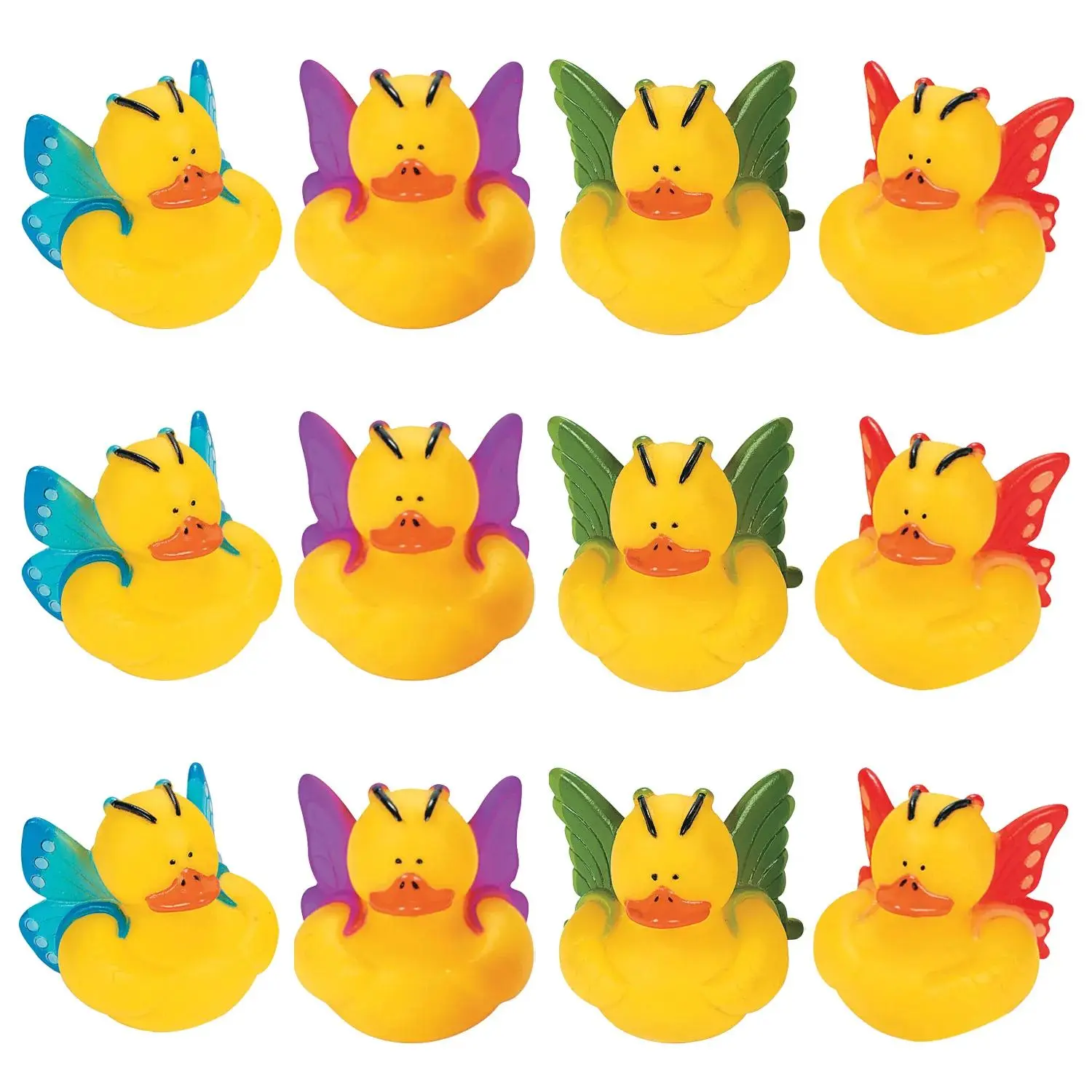 2" Butterfly Green, Blue, Red & Purple Novelty Rubber Ducks - 12 Pc.