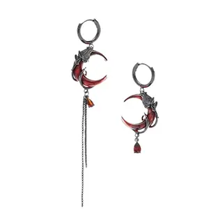 New Red Crescent Moon Asymmetric Tassel Earrings Niche Personality Neutral High-end Sweet Cool Style Ins Jewelry
