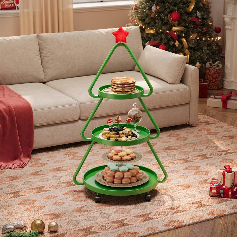 【New Year New Me】Pinmoco Christmas Tree Snack Shelf Cart, Halloween & Christmas Decorations Cupcake Tray Holiday Festival Wedding Bar Party Supplies, 3-Tier Rolling Stand for Festive Decor & Food Display