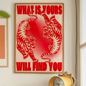 1PC, Canvas Hanging Poster, Solid  Painting, Tiger Poster, 70s Poster, Affirmation Poster, Aesthetic Art, Red Wall Art, Fashion Art Print, Retro Poster, Art, Vintage Poster, Room Living Room Decoration Hanging Painting Gifts