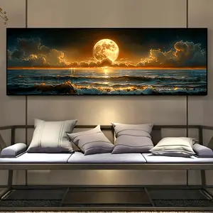 2D/plan painting, 1 piece classic nostalgic country-style moonlit sea scene canvas poster artwork print, framed horizontally for wall decoration, suitable for kitchen, home office, bathroom, living room, bedroom - for indoor and outdoor use.