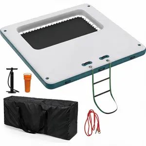 10 x 10Ft Inflatable Floating Platform, PVC Water Float Dock for Lake, Pool and Boat, Recreational Swim Raft and Shapes, White Surface with Blue Green or Orange Trim