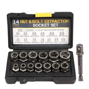 Bolt Extractor Kit, 13+1 Pieces Nut Extractor Socket Set, 3/8" Drive Rounded Bolt Remover, Lug Nut Removal Tool for Damaged, Rusted, Rounded-Off, Stripped Fasteners