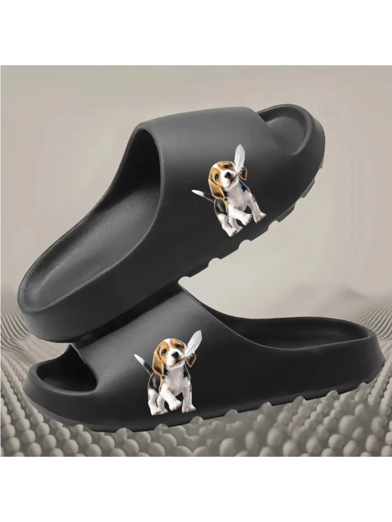 Adorable Beagle Puppy With Feather Print Coconut Slippers For Women Men Soft Comfortable Non-slip Indoor Outdoor Summer Beach Casual Home Sandals Lightweight Breathable Footwear