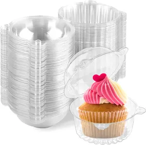 50 Pack Individual Cupcake Containers, Clear Plastic Cupcake Holders with Dome Lids, Single Cupcake Carriers for Cupcakes, Hot Cocoa Bombs, Muffins, Pastries