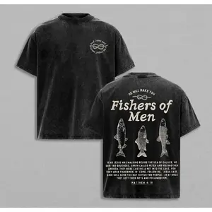 Men's Graphic Tees Casual Cotton Menswear - Fishers of Men Matthew 4:19 Jesus Bible Verse Religious Inspirational Short-Sleeve Classic Clothes, Church Outfit Gift for Christians