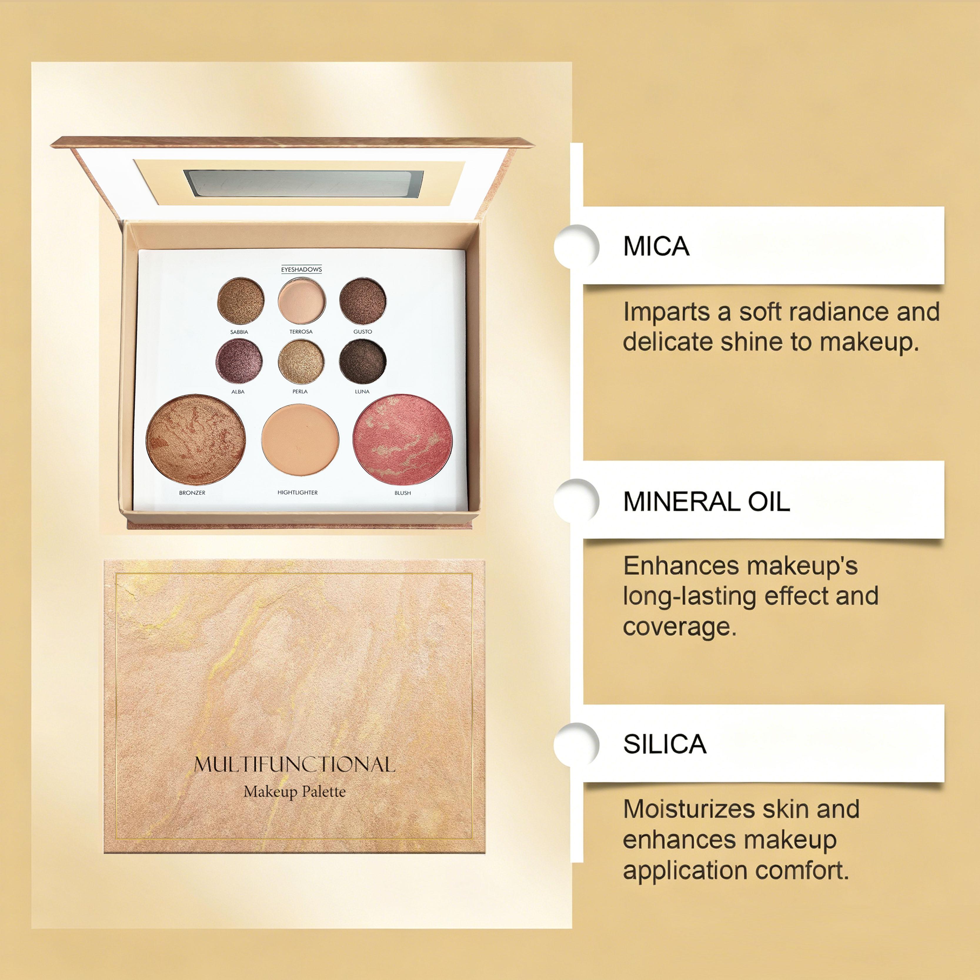 BUY 1 GET 1 FREE! Safe Multifunctional Makeup Palette - Baked Starter Full Face Cosmetic Set with Bronze Eyeshadow, Highlighter, Contour, Blush - Suitable for All User Skill Levels for Glam Looks
