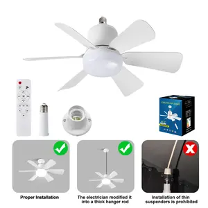 Ceiling Fan Light with Remote Control, E27 3-Speed Adjustable Fan Light, Indoor Lighting for Living Room, Bedroom, Kitchen, Ceiling Lights