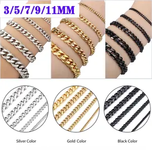 Silver/Gold/Black Color Stainless Steel Curb Cuban Chain Bracelet for Women Men Daily Jewelry Birthday Anniversary Gift