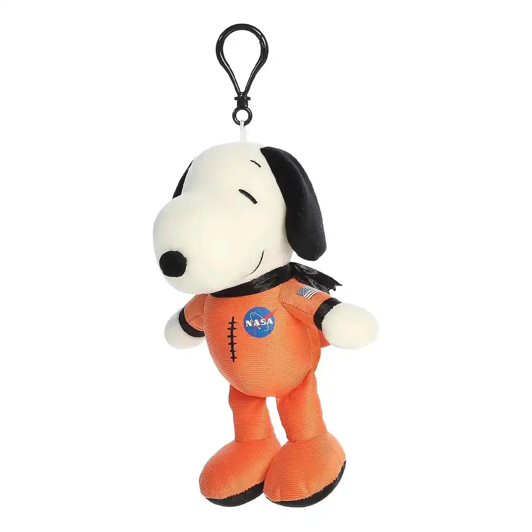 AURORA Palm Pals Peanuts Snoopy Stuffed Animal Keychain - 7-Inch Fluffy Orange Spacesuit Clip-On, Soft Cute Keychain Accessory for Backpacks, Purses