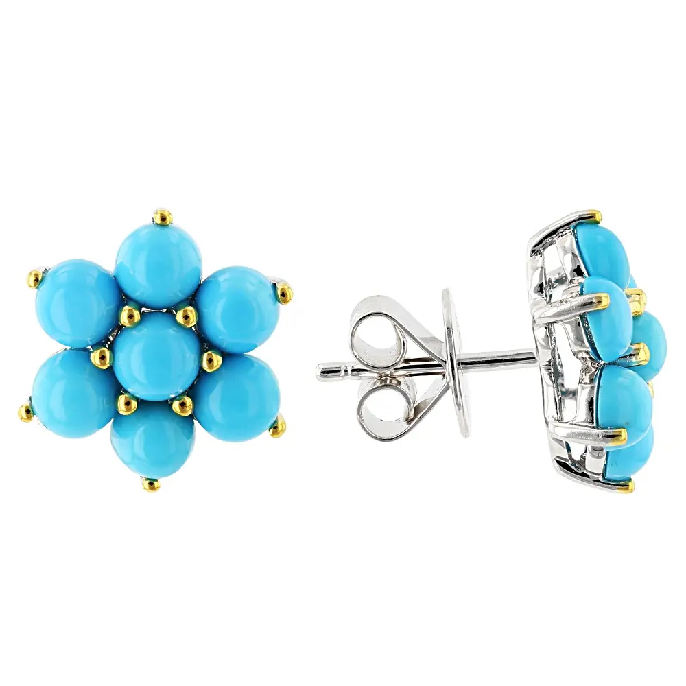 JTV Blue Sleeping Beauty Turquoise Rhodium and 18K Yellow Gold Over Sterling Silver Earrings