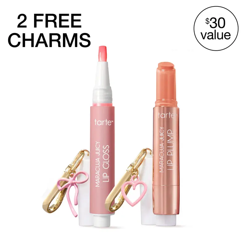 tarte say less maracuja juicy lip duo - viral lip plump & lip gloss with 2 FREE charms