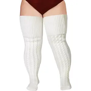 Plus Size Thigh High Socks For Thick Thighs Extra Long Womens Warm Cable Knit Over Knee Stockings Leg Warmers