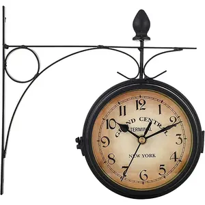 Retro Double-Sided Garden Wall Clock,Vintage Industrial Two Sides Wall Hanging Clock for Indoor Decorative, Antique Style Creative Classic Wall Clocks Decoration Black 5Inch crayfomo