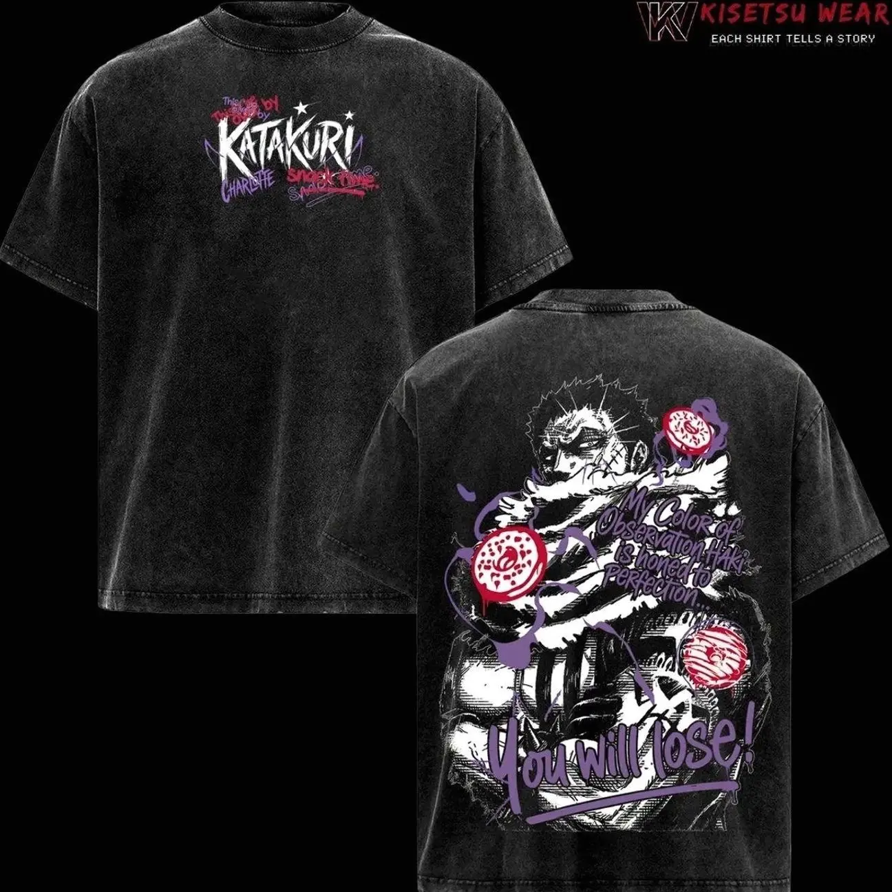 Charlotte Katakuri One Piece Oversized Graphic Tee Acid Washed Soft Cotton Anime T Shirt Casual Streetwear Top RPS YNT