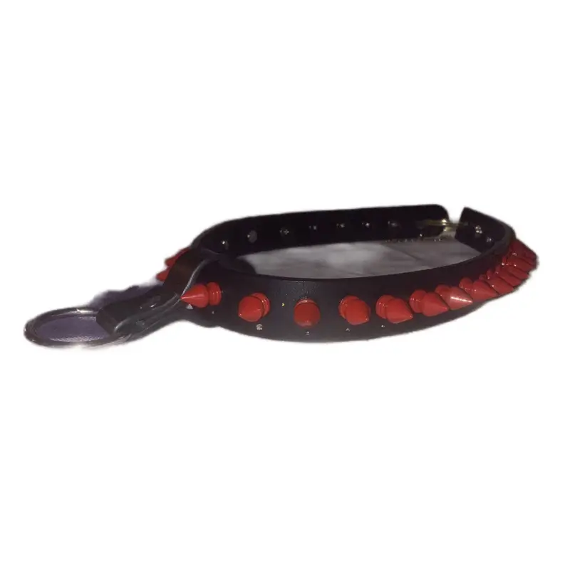 Mini Spiked Collar Keychain - Decorative with Red Spikes and Black Design
