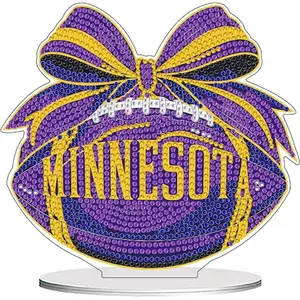 5D Diamond Painting Kit for Adults, Minnesot Football with Bow Tabletop Decor, DIY Sparkling Acrylic Craft for Sports Fans & Trendy Home Decor