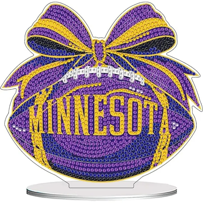 5D Diamond Painting Kit for Adults, Minnesot Football with Bow Tabletop Decor, DIY Sparkling Acrylic Craft for Sports Fans & Trendy Home Decor