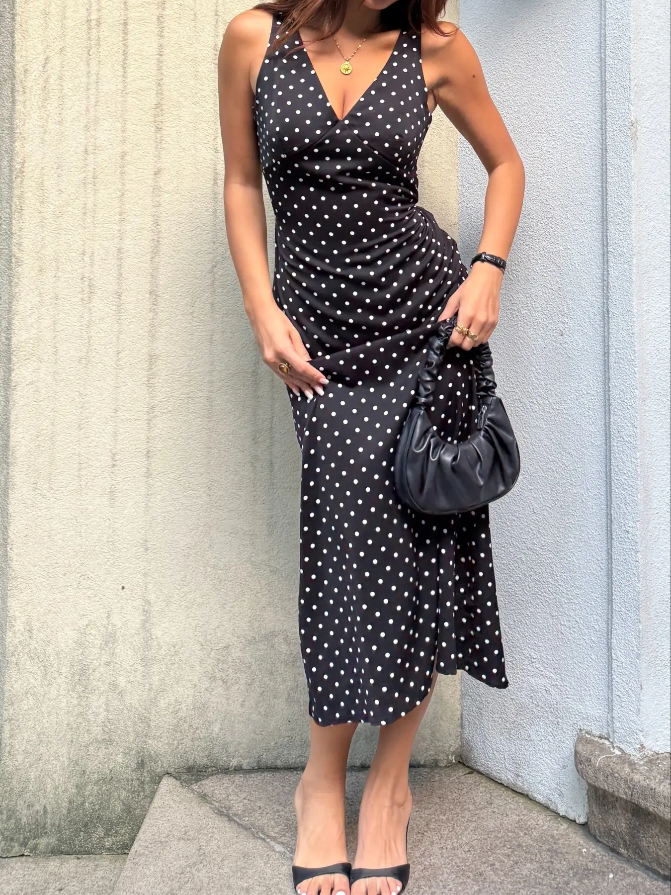 Women Polka Dot Wrap Midi Dress V Neck Sleeveless Spaghetti Strap Elegant  Classy Flattering Slim Fit Summer Dress Vintage French Style Casual Wear  Satin Dress for Party Date Vacation Outfits