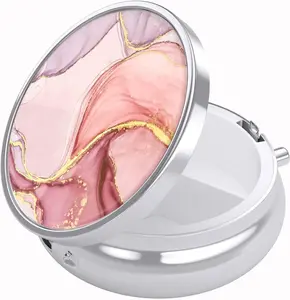 Pill Box, Small Pill Case for Purse & Pocket, Cute Medicine Organizer Travel Pillbox, Portable Pill Container Holder to Hold Vitamins, Medication, Fish Oil and Supplements, Pink Marble Healthcare Plastic
