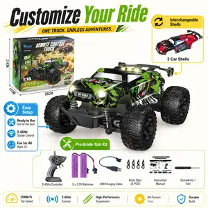 1:18 Scale Dual Shell Remote Control Car, 4WD All-Terrain Off-Road RC Truck with Waterproof Design, Best Christmas & Birthday Gift for Boys, Girls, Adults (Green & Red)
